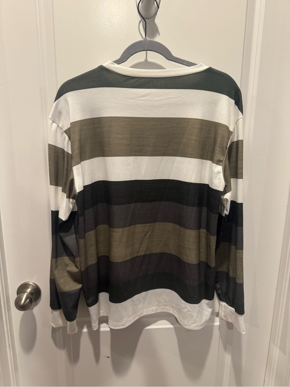 Women's Long-Sleeve Crewneck Stripe Shirt - Olive/Black/White
